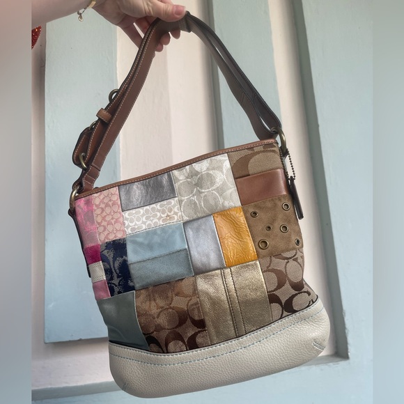 Coach Handbags - Y2K COACH Vintage Jacquard Patchwork Leather Shoulder Adjustable Strap Bag